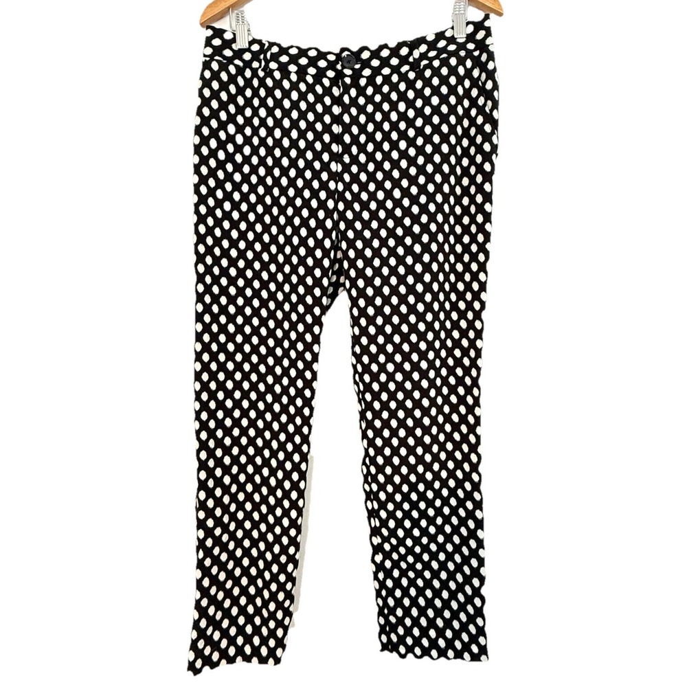 Banana Republic Soft Camden Polka Dot Slim Career Pants Black White Size 6